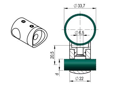 Querstabhalter Ø10,0 mm/Ø33,7 mm DURCHGEHEND Edelstahl Traversenhalter Reling Geländer Relinggeländer V2A